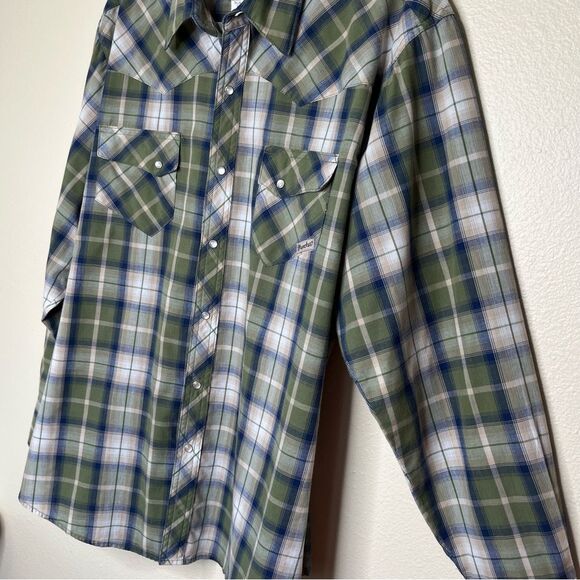 Wrangler Wrancher Green Blue Plaid Pearl Snap Long Sleeve Western Shirt Men XL - Picture 4 of 11